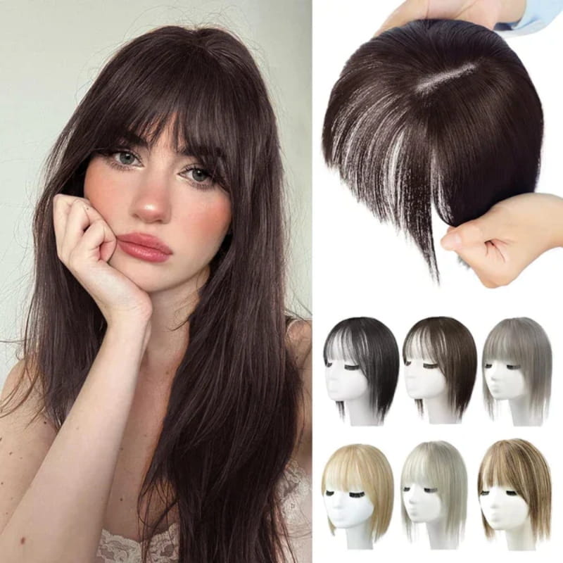 自然な前髪のヘアピース 女性用 フルでリアルな生え際とシームレスなスタイル