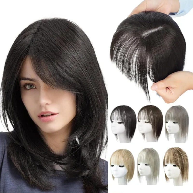 自然な前髪のヘアピース 女性用 フルでリアルな生え際とシームレスなスタイル