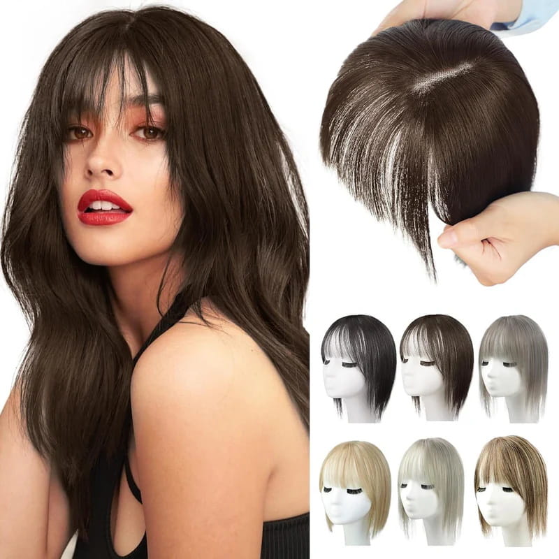 自然な前髪のヘアピース 女性用 フルでリアルな生え際とシームレスなスタイル