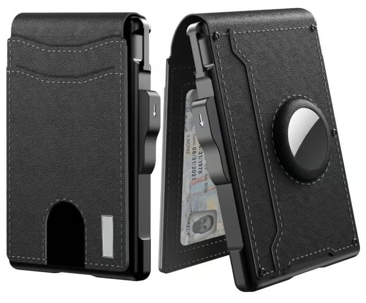 Pop Up aluminum bag Money Clip Slim Leather Slots Credit Card Holder RFID Blocking Bifold Minimalist Wallet