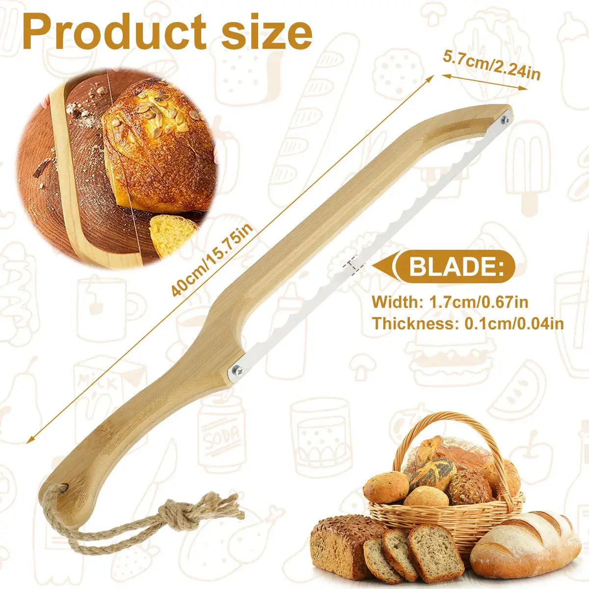 Cuchillo dentado para pan con mango de madera y hoja de acero inoxidable para un corte fácil