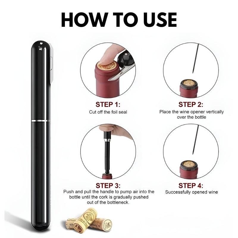 Effortless Cork Removal With Pneumatic Wine Opener For Easy Quick Uncorking
