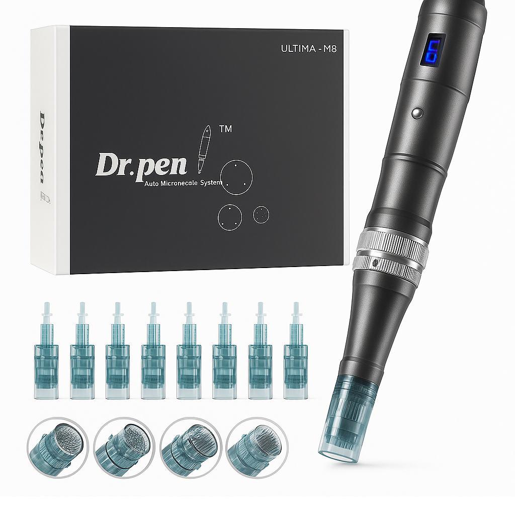 ApexDerm Pro Ultima M8 Dermapen para Tratamentos de Pele Recarregável por USB com Cinco Cartuchos
