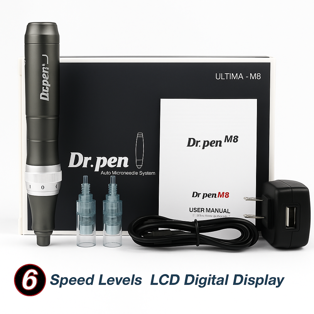 ApexDerm Pro Ultima M8 Dermapen para Tratamentos de Pele Recarregável por USB com Cinco Cartuchos