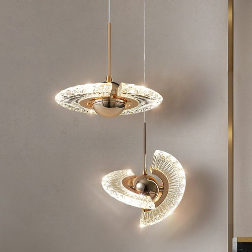 Lámpara colgante LED Aurora Orbit en hierro y acrílico para sala y dormitorio