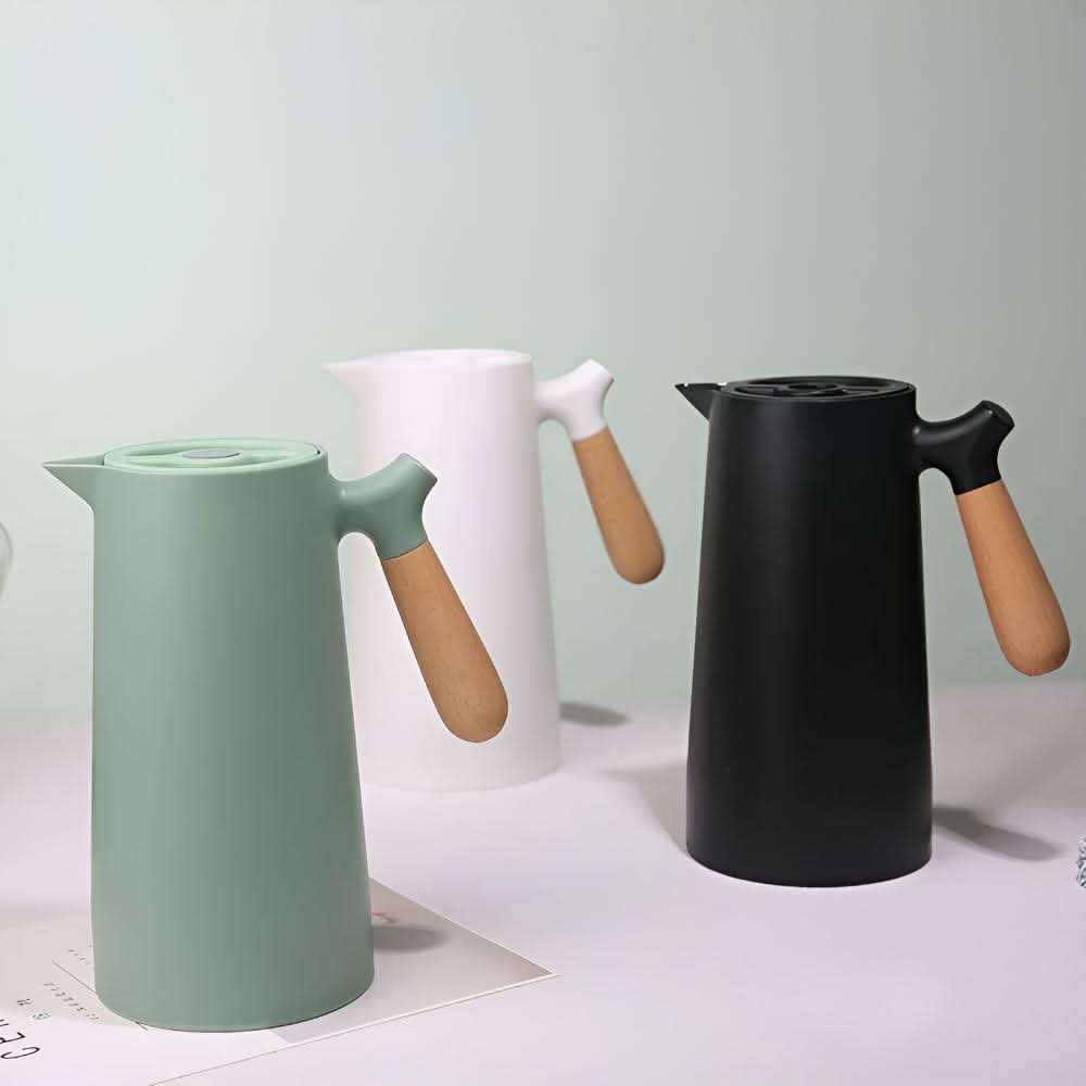 Carafe de vidrio de doble pared con mango de madera LuminaLux