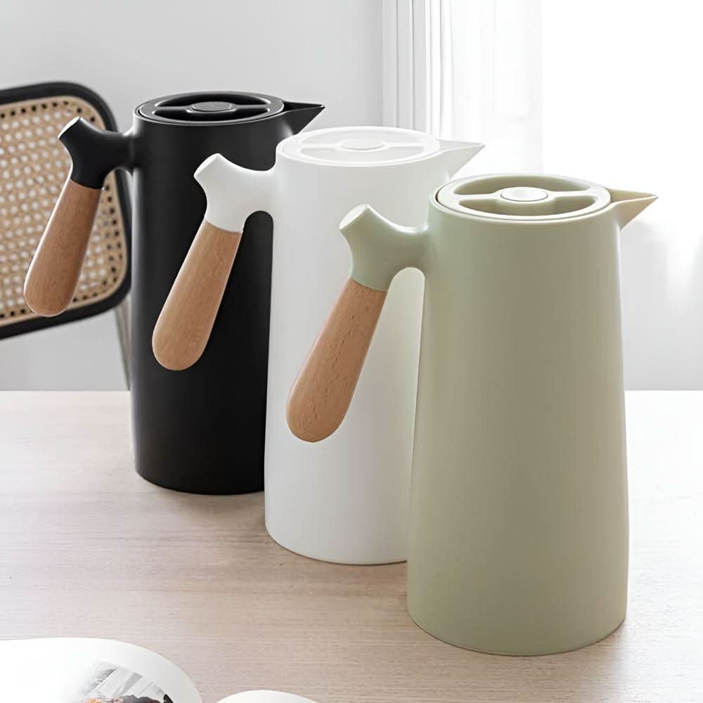 Carafe de vidrio de doble pared con mango de madera LuminaLux