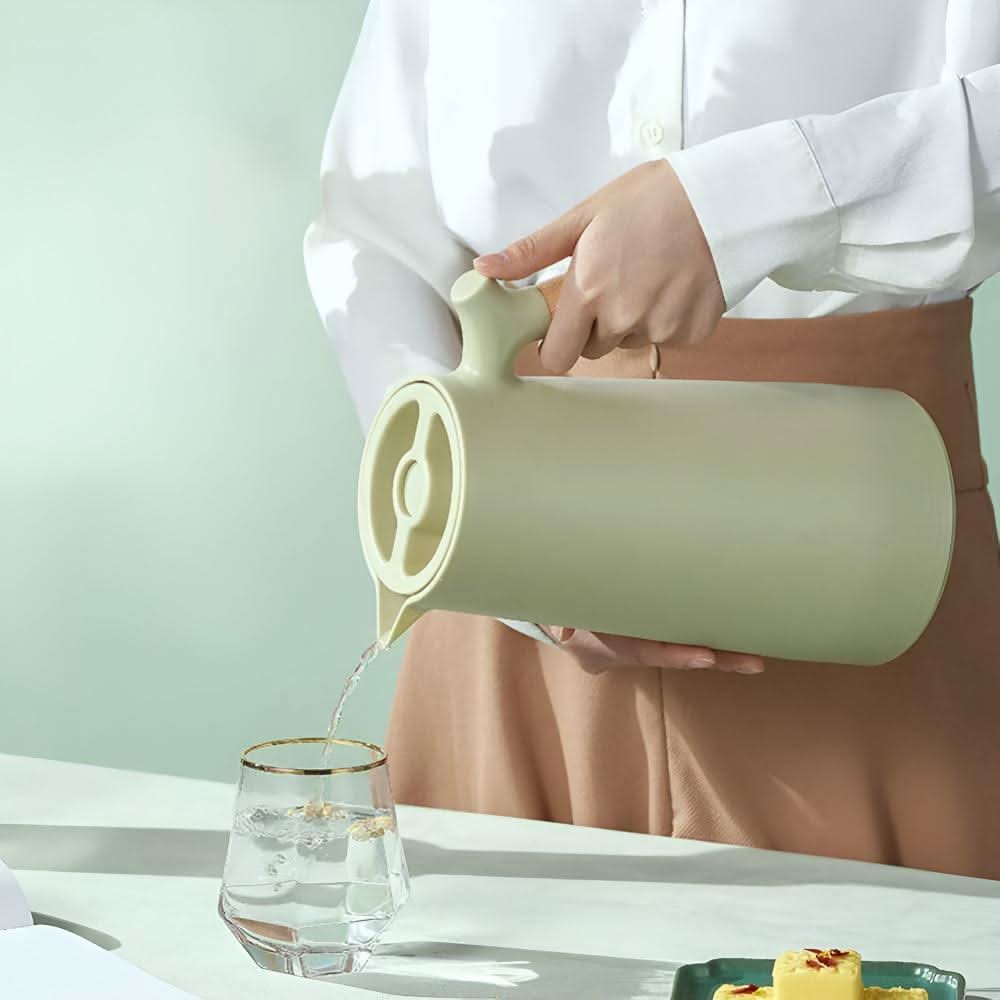 Carafe de vidrio de doble pared con mango de madera LuminaLux