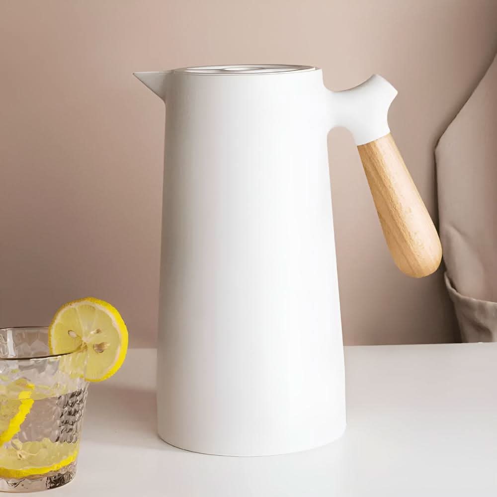 Carafe de vidrio de doble pared con mango de madera LuminaLux