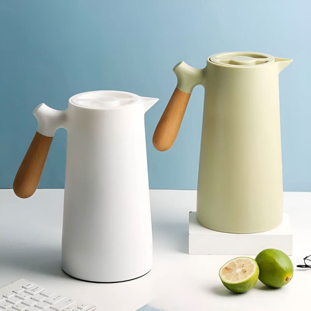 Carafe de vidrio de doble pared con mango de madera LuminaLux