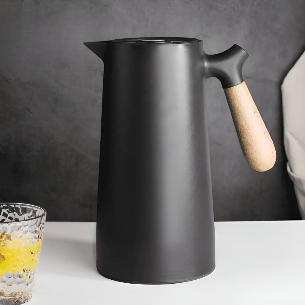 Carafe de vidrio de doble pared con mango de madera LuminaLux