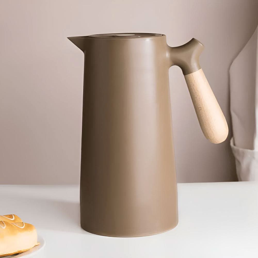 Carafe de vidrio de doble pared con mango de madera LuminaLux