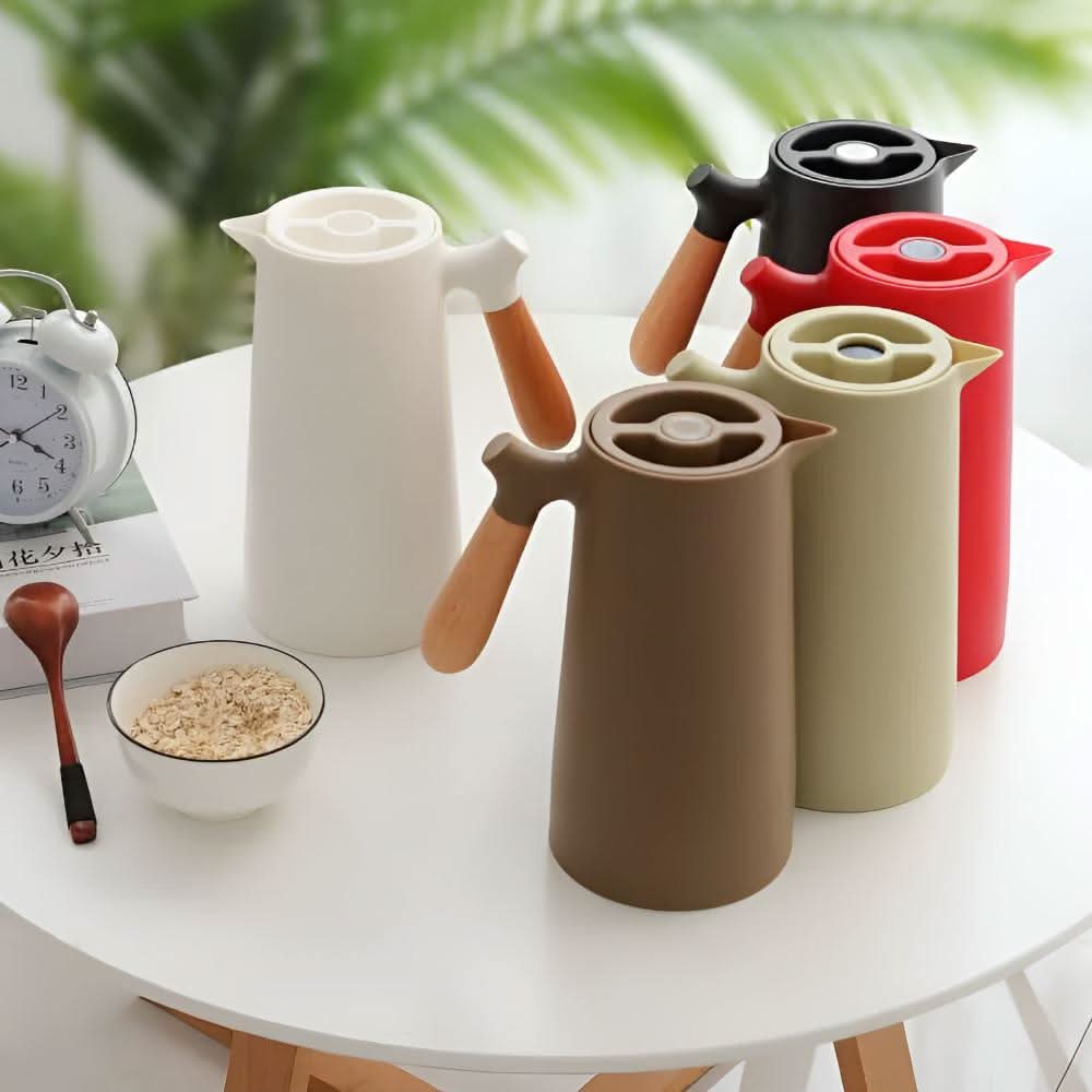 Carafe de vidrio de doble pared con mango de madera LuminaLux