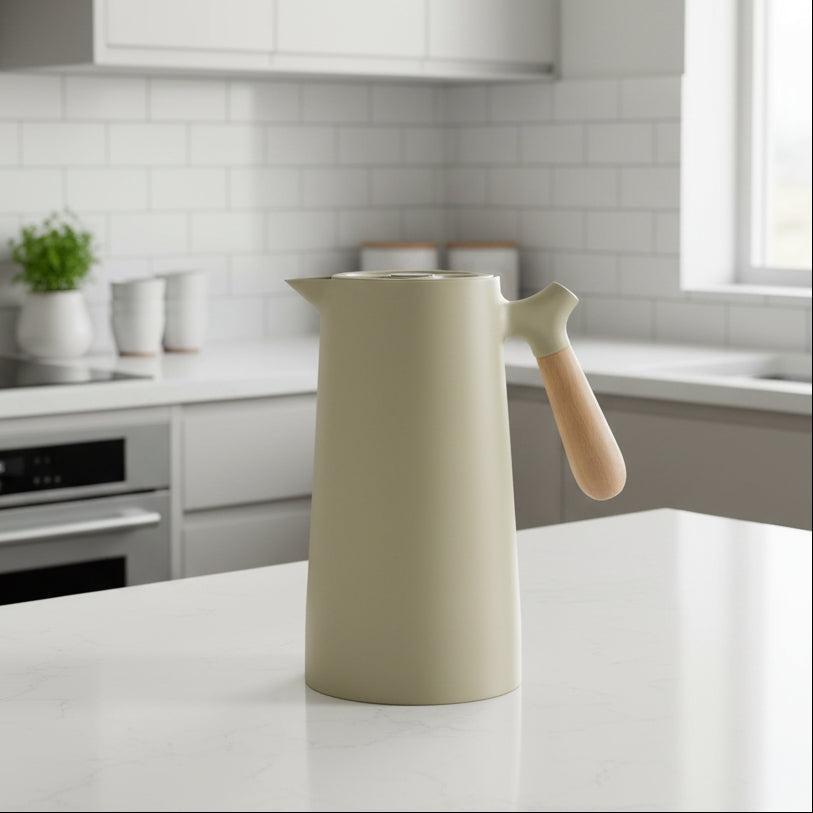 Carafe de vidrio de doble pared con mango de madera LuminaLux