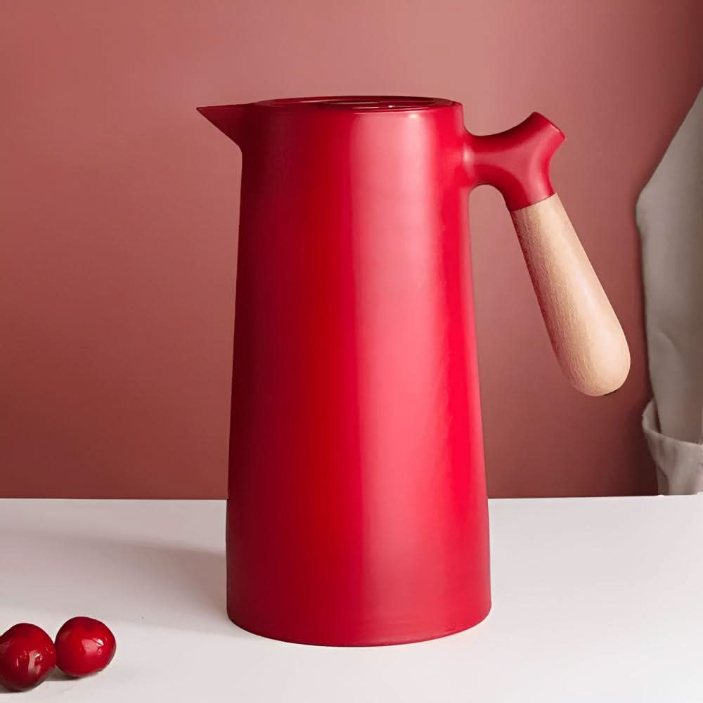 Carafe de vidrio de doble pared con mango de madera LuminaLux
