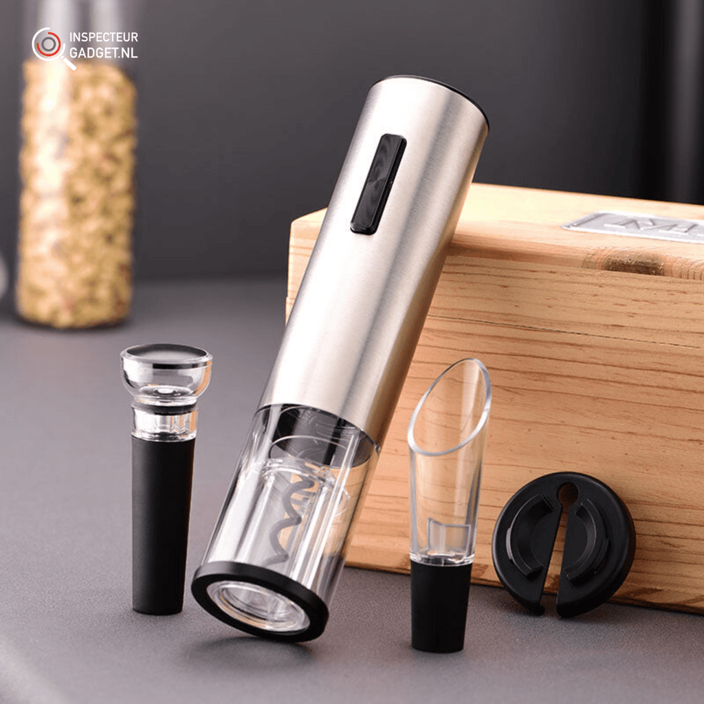 Apribottiglie Elettrico Vinolux 4 in 1 con Cavatappi, Tagliafogli, Aeratore e Tappo Sottovuoto