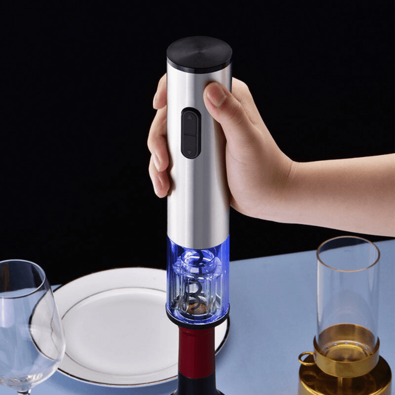Abrebotellas Eléctrico 4 en 1 Aurelo con Sacacorchos, Cortador de Papel Aluminio, Aireador y Tapón de Vacío