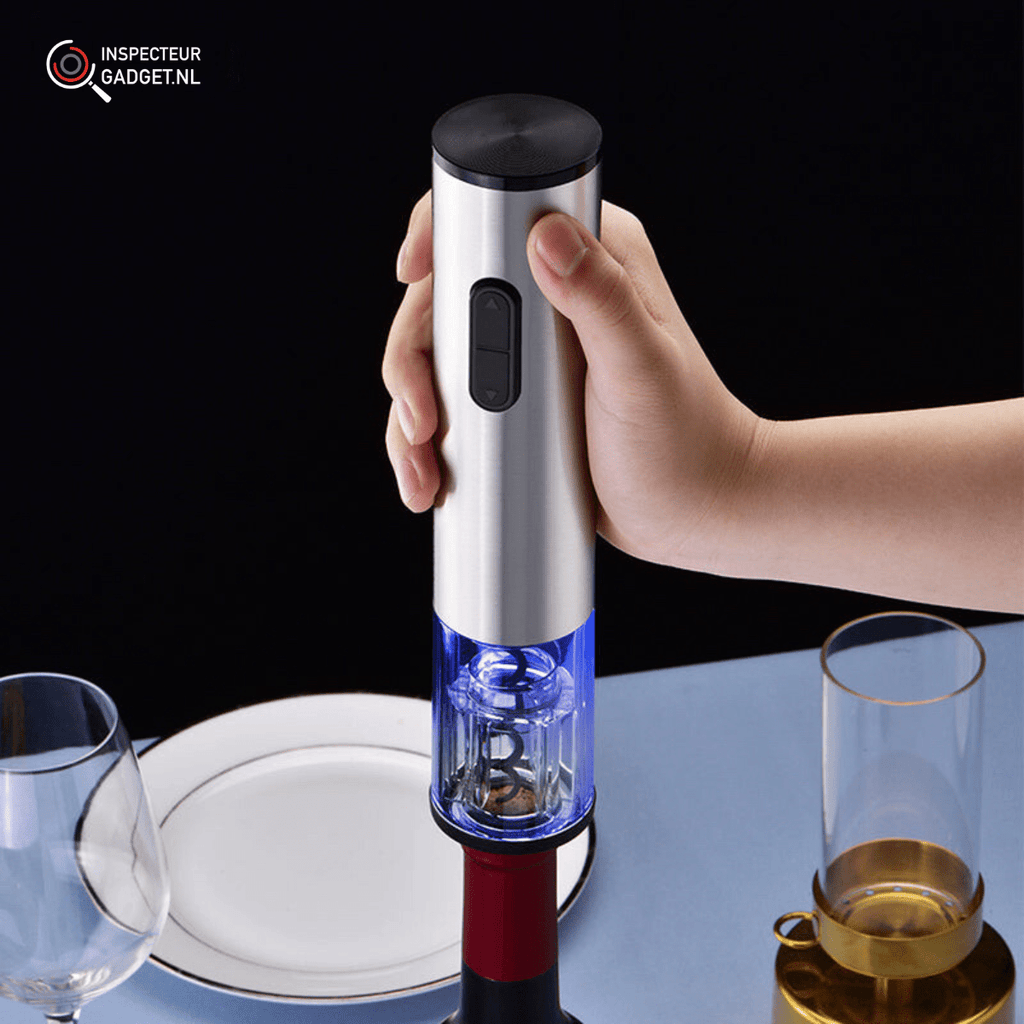 Apribottiglie Elettrico Vinolux 4 in 1 con Cavatappi, Tagliafogli, Aeratore e Tappo Sottovuoto