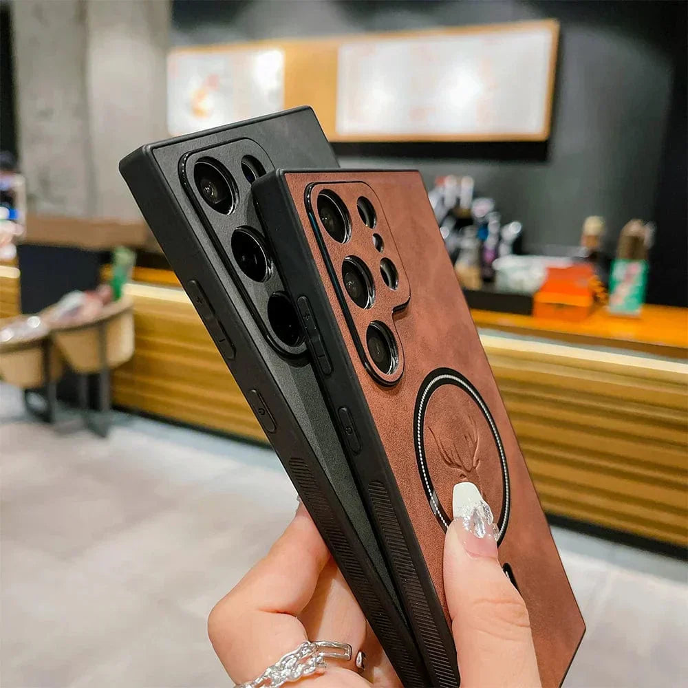 Étui en cuir Samsung Galaxy avec charge sans fil magnétique